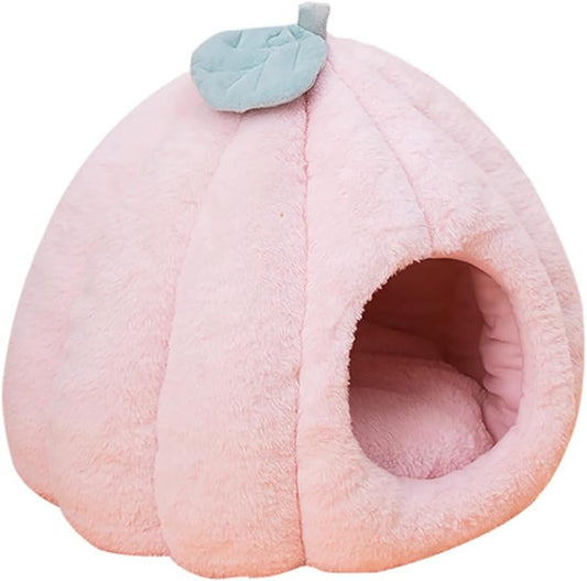 Cat Beds and Sofa Cave House Pumpkin Indoor Kennel with Detachable Cushion for Pets S