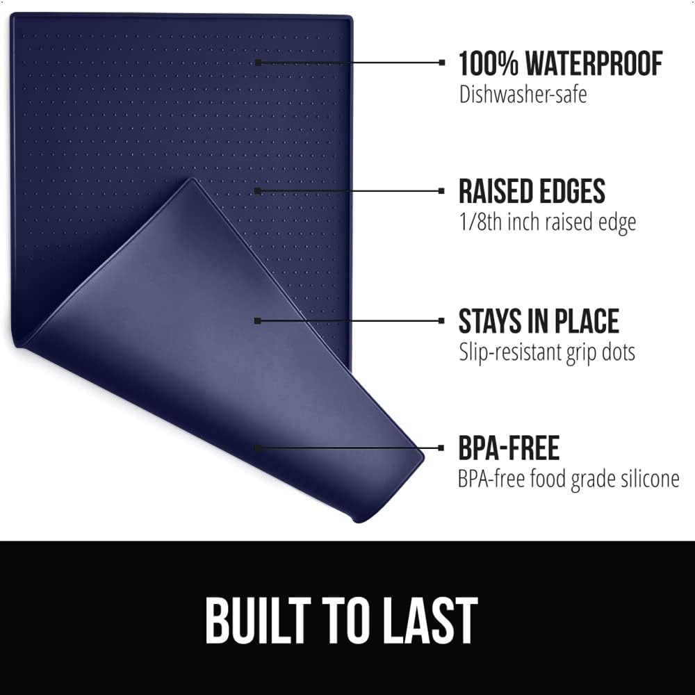 Gorilla Grip Silicone Pet Feeding Mat and Dog and Cat Lick Mat 2 Pack, 18.5x11.5 in Dog Cat Food Mat Contains Spills Navy Color, Interactive Activity Toy Licking Pad 1 Royal 1 Green, 2 Item Bundle