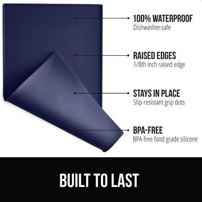 Gorilla Grip Silicone Pet Feeding Mat and Dog and Cat Lick Mat 2 Pack, 18.5x11.5 in Dog Cat Food Mat Contains Spills Navy Color, Interactive Activity Toy Licking Pad 1 Royal 1 Green, 2 Item Bundle