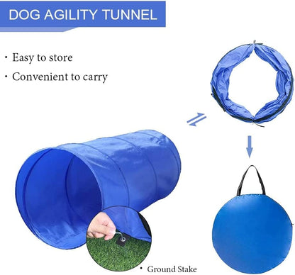 Agility Training Set for Dogs - Affordable Training Kit Dog Jump Training Obstacle Course Starter Kit Pet Outdoor Games with Tunnel, Dog Flying Disc, Weave Poles, Jump Ring, Carrying Bag