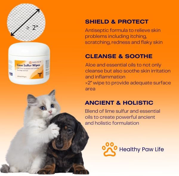 Healthy Paw Life Lime Sulfur Cream (2 oz) and Lime Sulfur Wipes (50 ct) Bundle for Pet Skin Care - for Dogs and Cats