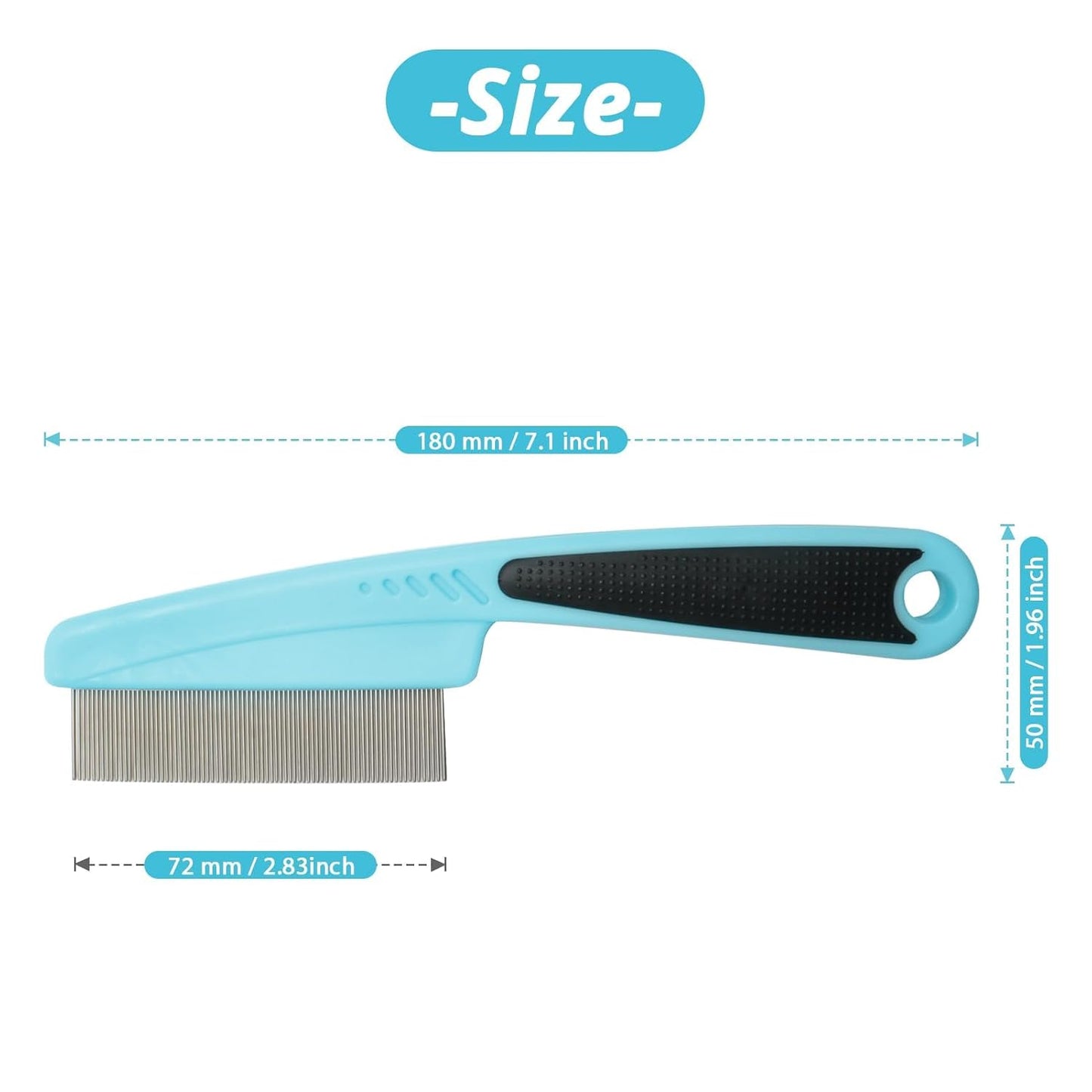 Flea Comb for Dogs and Cats - Lice Comb with Rubber Handle - Promotes Hair Growth and Removes Loose Hair, Knots, and Flakes Flea Brush for Pets (Blue)