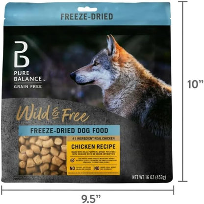 2 Packs of Pure Balance Wild & Free Freeze-Dried Dog Food, Chicken Recipe, 16 oz (1 lb)