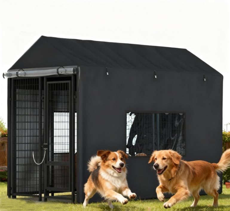 600D Heavy Duty Waterproof Outdoor Dog Kennel Cover, Full Coverage for 8.1'Dx4.1'Wx6.06'H Dog Cages, Only Cover