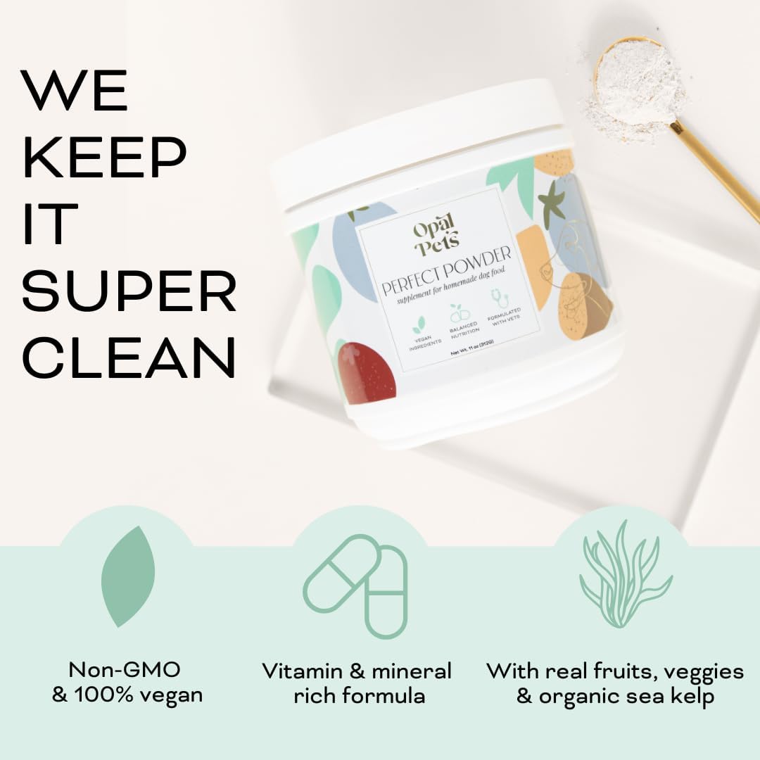 Perfect Powder – Multivitamin for Homemade Dog Food – Vet-Formulated, Whole Food Ingredients – Vegan, Non-GMO – Vitamins, Minerals, Omega-3s – 11 oz
