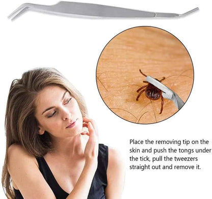 1 Pc Silver 2 in 1 Tick Removal Tool for Pets, Stainless Steel Tick Remover Tools, Professional Tick Tweezers Ticks Remover for Dogs, Cats and Humans, Flea and Tick Control