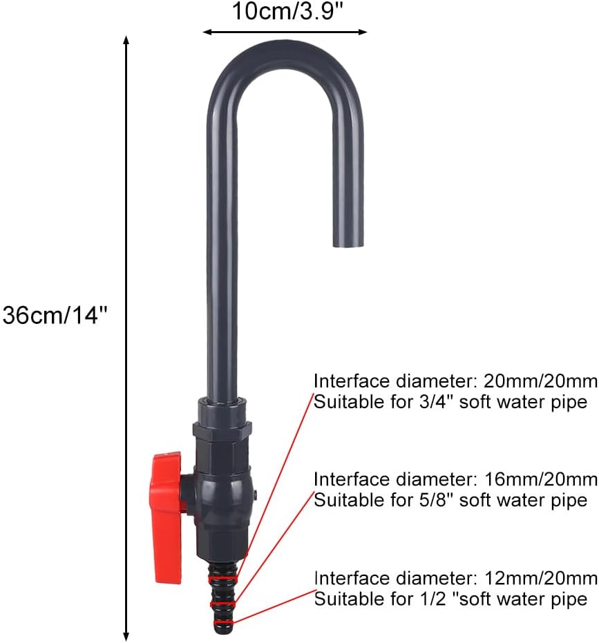 MiOYOOW Aquarium Water Changer, PVC Aquarium Water Filler Hanging Fish Tank Hook Filler with Flow Switch for 1/2“, 5/8”, 3/4” Hose