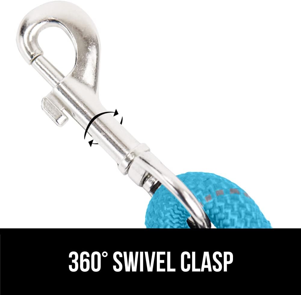 GORILLA GRIP Dog Leash, Heavy Duty Reflective Rope Leashes for Large, Medium, Small Breed Dogs, Puppy Training Essential for Walks, Hikes, Soft Handle, Rotating Metal Clip, Waste Bag Dispenser, Blue