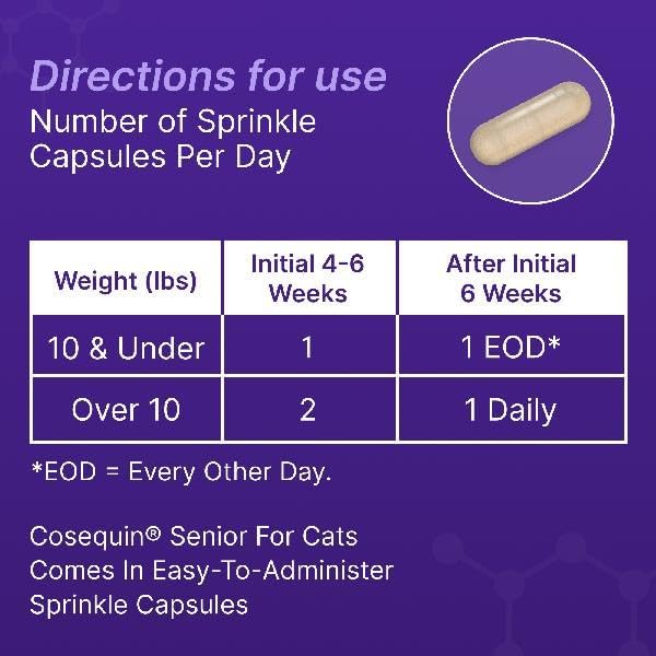 Nutramax Cosequin for Senior Cats Joint Health Supplement, Contains Glucosamine for Cats, Plus Chondroitin, Supports Joint, Skin and Coat, and Immune Health, Sprinkle Capsules, 60 Count