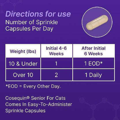 Nutramax Cosequin for Senior Cats Joint Health Supplement, Contains Glucosamine for Cats, Plus Chondroitin, Supports Joint, Skin and Coat, and Immune Health, Sprinkle Capsules, 60 Count