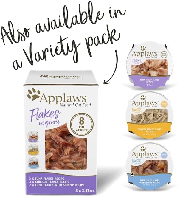 Applaws Natural Tuna Flakes with Shrimp in Gravy Wet Cat Food, 2.12 oz., Case of 18, 18 X 2.12 OZ