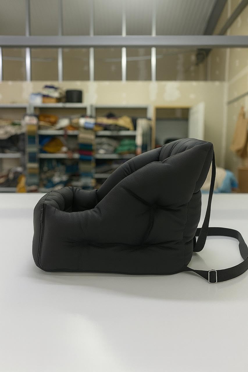 Dog Car Seat for Small Dogs, Travel Booster Bed with Safety Belt, Eco Leather Pet Seat, Black