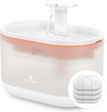PETLIBRO 2.1L Automatic Cat Water Fountain, Ultra-Quiet Indoor Pet Water Dispenser with Dual Flow Modes, Visible Water Window & Multi-Layer Filter System, BPA-Free, Orange