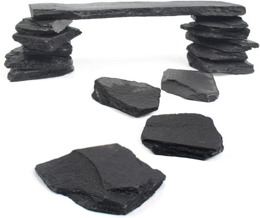 Natural Slate Stone Rocks, Mix of Stones 2 to 3 inches and 1 Piece About 8 inches - for Aquariums and Terrariums, Aquascaping (3 Pounds)