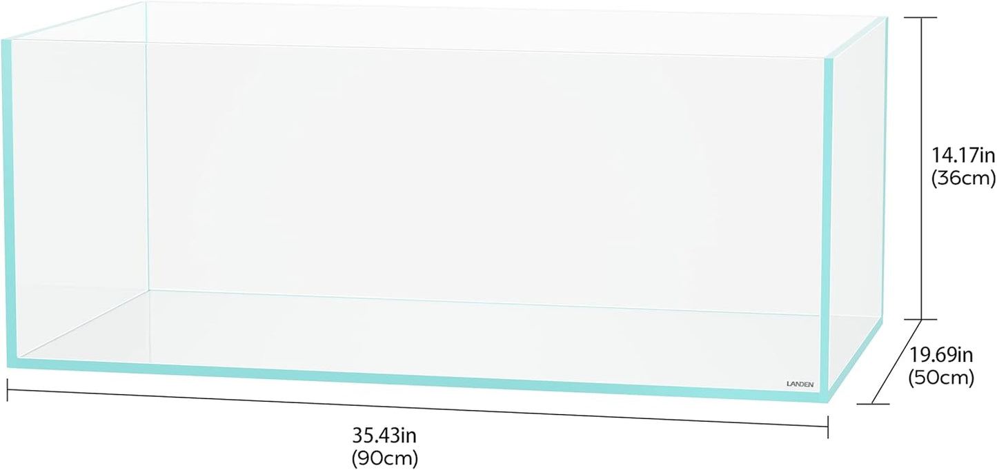 LANDEN 90S 39 Gallon Shallow Tank Rimless Low Iron Tank 35.4" L × 19.7" W × 14.2" H (90cm x 50cm x 36cm); 10mm Thickness Aquascape Fish Tank, Black Leveling Mat Included