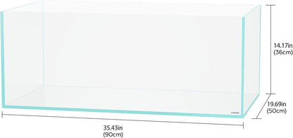 LANDEN 90S 39 Gallon Shallow Tank Rimless Low Iron Tank 35.4" L × 19.7" W × 14.2" H (90cm x 50cm x 36cm); 10mm Thickness Aquascape Fish Tank, Black Leveling Mat Included