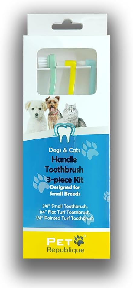 Pet Republique Extra Small Breed Toothbrush Kit for Dogs & Cats, 1/4” PointedBrush, 1/4” FlatBrush, 3/8” RegularBrush (3-Piece Kit); Works on Yorkie, Chihuahua, Pomeranian, and Miniature Breeds