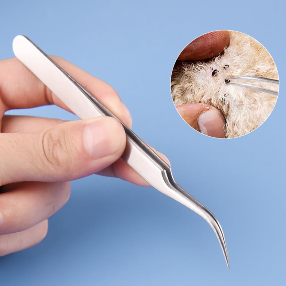 2 Pcs Dog Tick Remover Tweezer Dog Tick Puller Fine Point Curved Tweezer Cat Flea Removal Tool Pet Tick Removal Kit with Storage Box