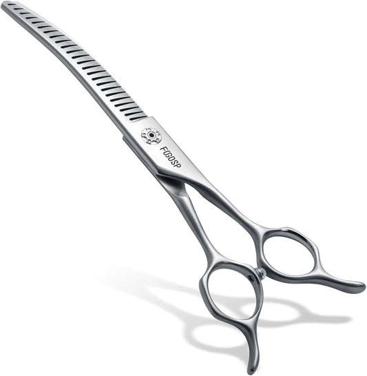 Curved Chunkers Dog Grooming Scissors 7" with Gradual with teeth Shears for Dogs Pet Japan Alloy Steel 70% Thinning Rate 24 Flat Teeth Fluffier Natural (7.0 in, Curve Chunker)