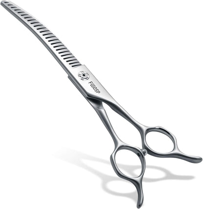 Curved Chunkers Dog Grooming Scissors 7" with Gradual with teeth Shears for Dogs Pet Japan Alloy Steel 70% Thinning Rate 24 Flat Teeth Fluffier Natural (7.0 in, Curve Chunker)