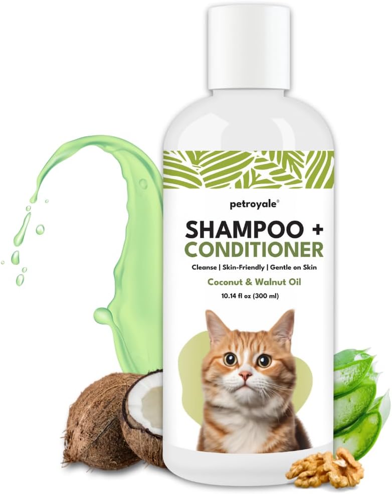 2-in-1 Cat Shampoo and Conditioner – Persian Cat Shampoo – Kitten Shampoo for Cats – Cat Shampoo for Dandruff – Pet Shampoo for Cats with Aloe Vera, Coconut & Walnut – 10.14floz