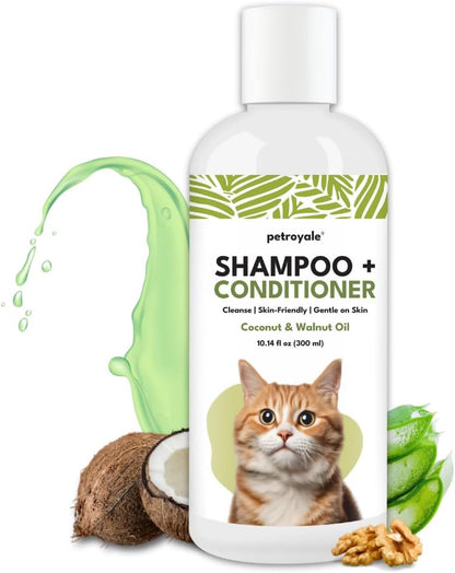 2-in-1 Cat Shampoo and Conditioner – Persian Cat Shampoo – Kitten Shampoo for Cats – Cat Shampoo for Dandruff – Pet Shampoo for Cats with Aloe Vera, Coconut & Walnut – 10.14floz