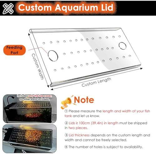Acrylic Aquarium Anti-Jump Cover & Cat-Proof Terrarium Lid, Fish Tank Top Mount Hood with Hole, Fits 8-20 Inch Tanks (L40xW20cm/15.7x7.9in)