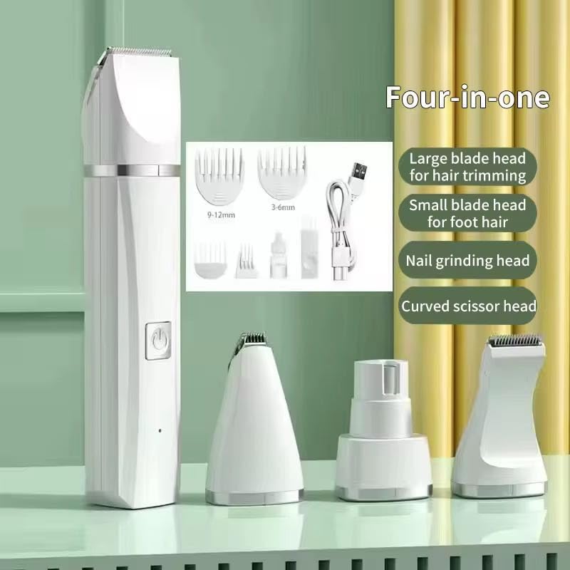 Dog Clippers Grooming Kit Hair Clipper-Low Noise Paw Trimmer- Rechargeable - Cordless Electric Quiet Nail Grinder Shaver for Cats and Other Pets (White)