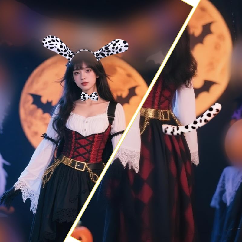 Spottted Dog Costume Dog Ear Haedband Tail Bowtie Set Animal Cosplay Accessories for Halloween Cosplay Party Photo Props Puppy Hairband Kit DIY Dress Up Party Doggie Costume Accessories