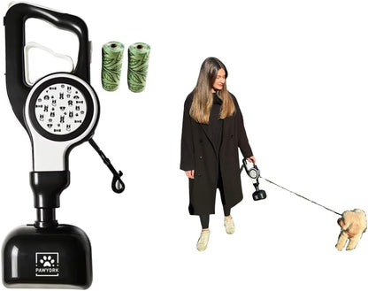 17" Pooper Scooper with Retractable Leash - 4 in 1 Dog Pet Waste Picker with Leash for Outdoor Use and 2x20 Waste Bag Rolls - Poop Scooper for Dogs