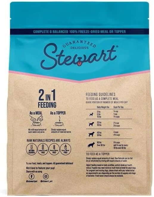 Stewart Raw Naturals Freeze Dried Raw Dog Food or Meal Topper, Chicken and Salmon Recipe, 8 Ounce Bag, Complete and Balanced Nutrition