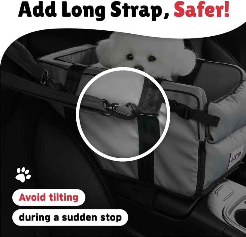 Center Console Car Seat for Small Dogs and Cats up to 11 lbs - Armrest Pet car seat, Waterproof Cat and Dog Booster Seat and Bed for Car, Essential Travel Carrier for Cats and Dogs