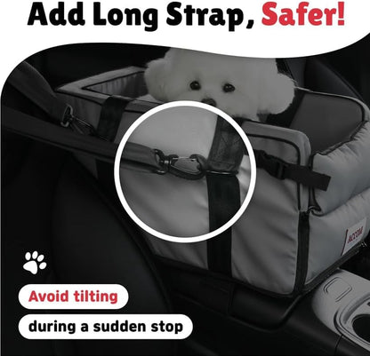 Center Console Car Seat for Small Dogs and Cats up to 11 lbs - Armrest Pet car seat, Waterproof Cat and Dog Booster Seat and Bed for Car, Essential Travel Carrier for Cats and Dogs