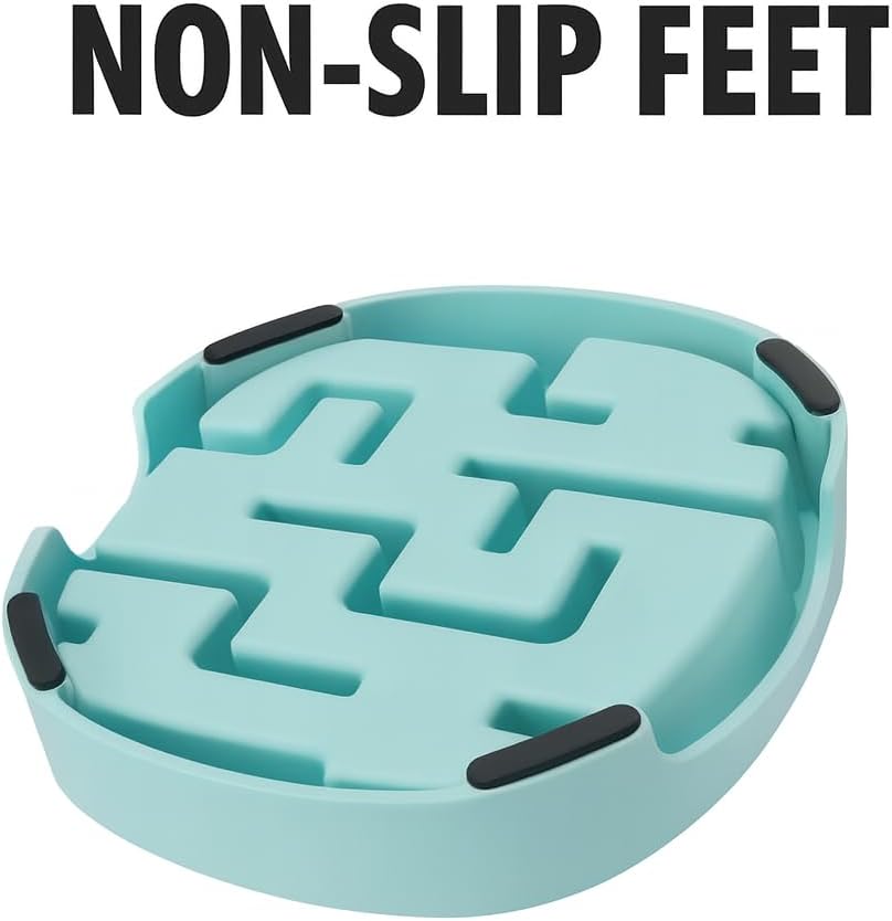 Slow Feeder Bowl, Puzzle Maze for Fast Eaters, Small to Medium Dogs, Helps Prevent Bloat & Aid Digestion, Holds 2 Cups Wet or Dry Food, Non-Slip, Made Without BPA, Blue