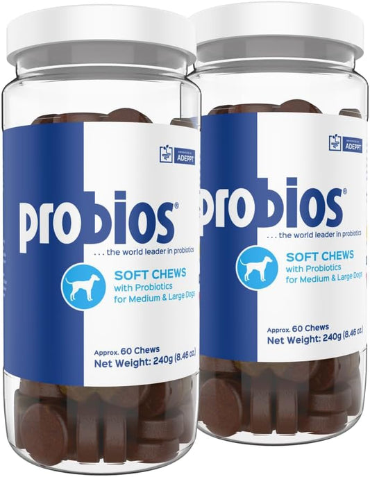 Probios for Dogs Soft Chews, Probiotics for Dogs, Daily Supplement for Gut Health, Digestion & Immune Support, Medium & Large Breeds, 8.46oz (Pack of 2)