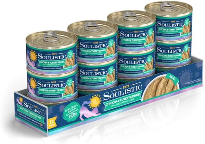 Soulistic Pate Chicken & Turkey Dinner in a Hydrating Puree Wet Cat Food, 2.8 oz., Case of 12
