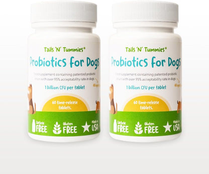 Tails ’N’ Tummies Probiotics for Dogs: 120 Tiny Tablets for Allergies, Itchy Skin, Diarrhea & Digestive Relief – Gentle, Clean Formula for Dogs (2 Bottles)