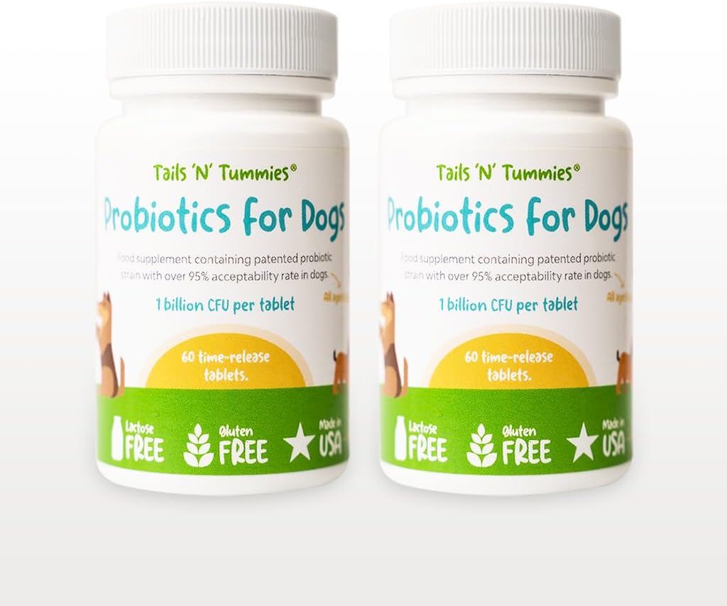 Tails ’N’ Tummies Probiotics for Dogs: 120 Tiny Tablets for Allergies, Itchy Skin, Diarrhea & Digestive Relief – Gentle, Clean Formula for Dogs (2 Bottles)