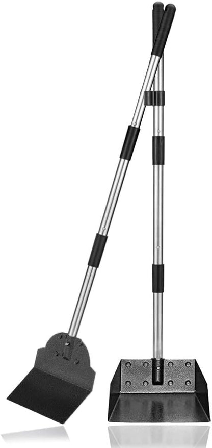 Dog Pooper Scooper,Tray and Spade Set Poop Scooper for Dogs, Adjustable Long Handle Metal Pooper Scooper with Bin for Pet Waste Removal, No Bending Clean Up for Medium and Large Dogs