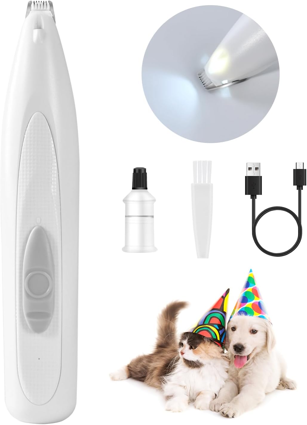 Dog Paw Trimmer with LED Light, Rechargeable Cordless Electric Grooming Clippers, Low Noise Pet Hair Shaver for Small Dogs Cats Trimming Around Paws, Eyes, Ears, Face, Rump