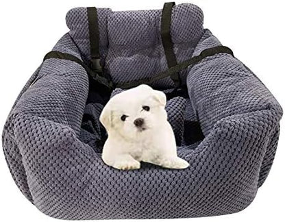 Series Deluxe Bucket Pets Dog Bed + Car Seat Carrier Booster Travel Safety with Two Removable Mats and Storage Pockets for Small Pets (Navy)