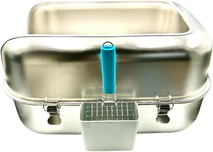Extra-Large Metal Stainless Steel Litter Box with Stainless Detachable High Enclosure, *Exclusive* Soft-Handled Scoop with Mounted Side Box. Easy Clean, Reduces Scattering, Odor Resistant.