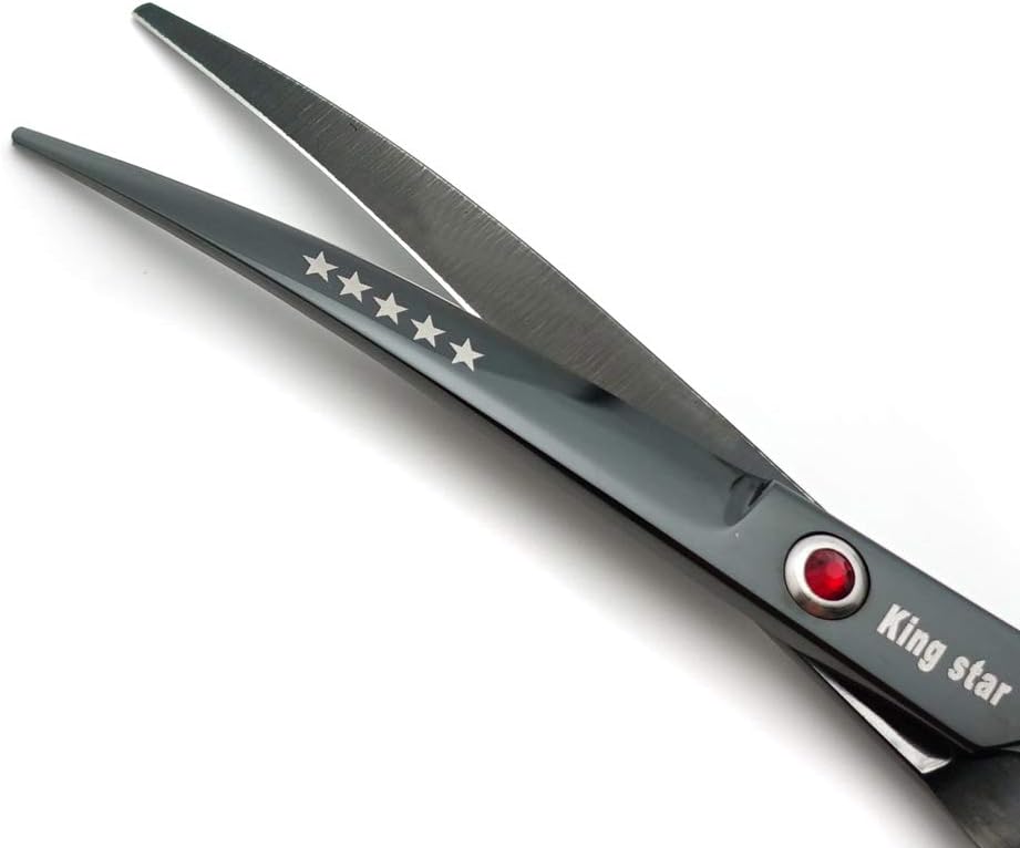 KINGSTAR 7.0in Titanium Black Professional Pet Grooming Scissors Set,Straight & Thinning & Curved Scissors 4pcs Set for Dog Grooming,(Black)