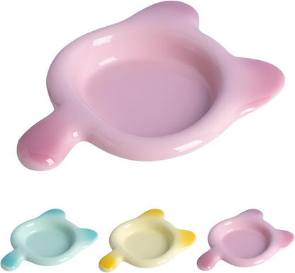 Pink Gradient Ceramic Cat Dish with Handle, 7.68-Inch Length,6.69-Inch Wide and 1.18-Inch Tall Saucer with 7.07-Ounce Capacity Cute Ears Shaped Pet Bowl for Cats and Small Dogs(Pink)
