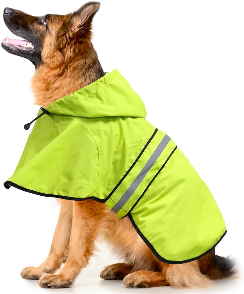 Waterproof Raincoats for Dogs - Adjustable Pet Raincoat Jacket, Lightweight Dog Hooded Rain Coat Waterproof Rain Poncho for Small to X- Large Dogs and Puppies (Neon Green, Large)