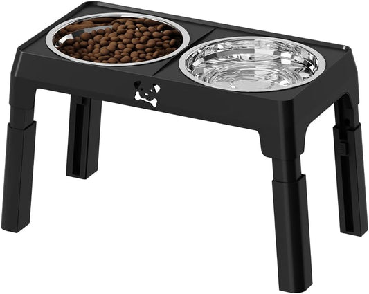 Elevated Dog Feeder with Adjustable Stand, 2 Stainless Steel Bowls, 1 Slow Feed Bowl for Medium Large Dogs, Non-Slip Feet