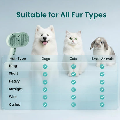 Pet Steam Brush for Dog & Cat, 3 in 1 Spray Hair Removal Comb for Shedding & Grooming, Water Brush for Long & Short Haired Pets, Includes 200ml Shampoo & USB Rechargeable Design, Green