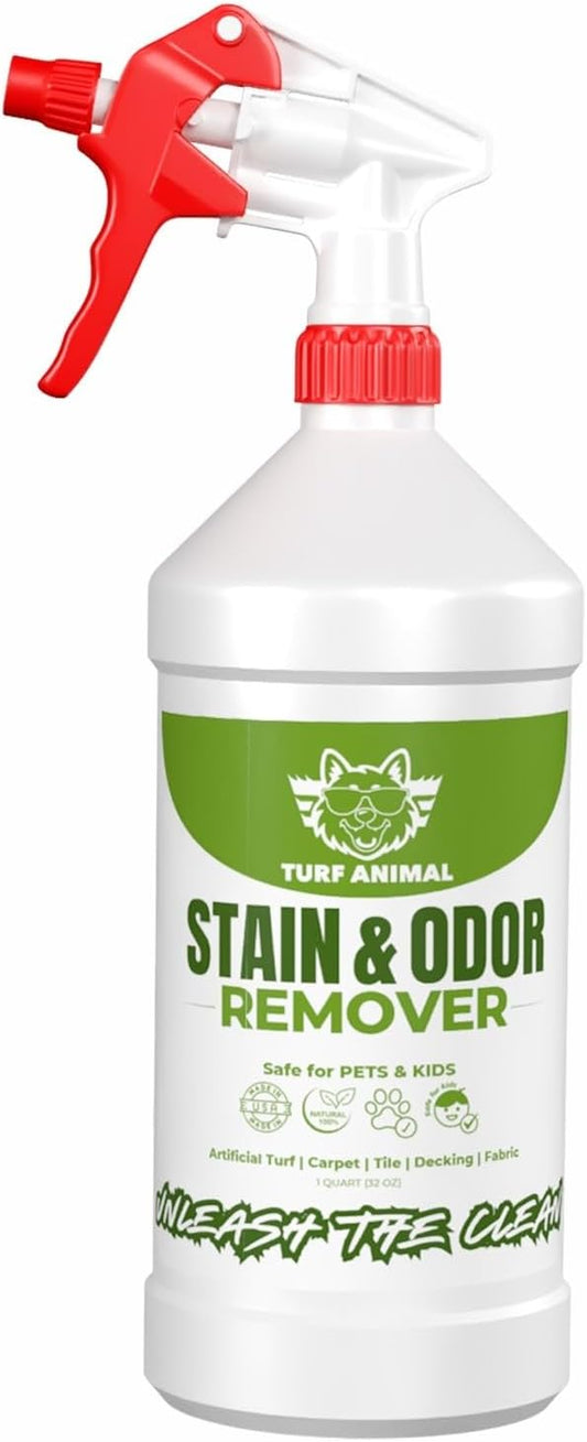 Turf Animal INDOOR Extra Strength Stain & Odor Remover for Strong Odors and Stubborn Stains – Natural Enzyme Odor Eliminator for Carpet & Indoor Surfaces – Enzymatic Dog Urine Destroyer, 1 Quart