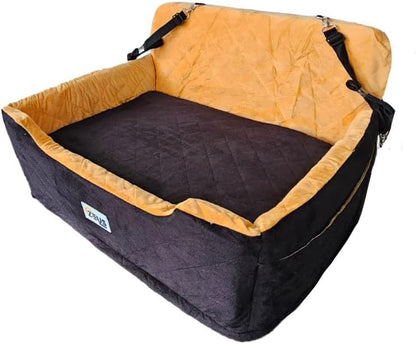 Large Dog Car Seat – Booster Seat Bed for Pets up to 55 lbs, Black, Travel Safety | Fits 2 Small Dogs Pets| Washable Cover & Thick Cushion | Rear Seat or SUV