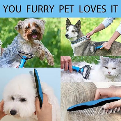Double-Sided Pet Dematting Comb – 2-in-1 Undercoat Rake for Dogs & Cats, Stainless Steel Blade + PP Handle, Removes Tangles & Floating Hair, Lightweight 113 g, Home Grooming Tool